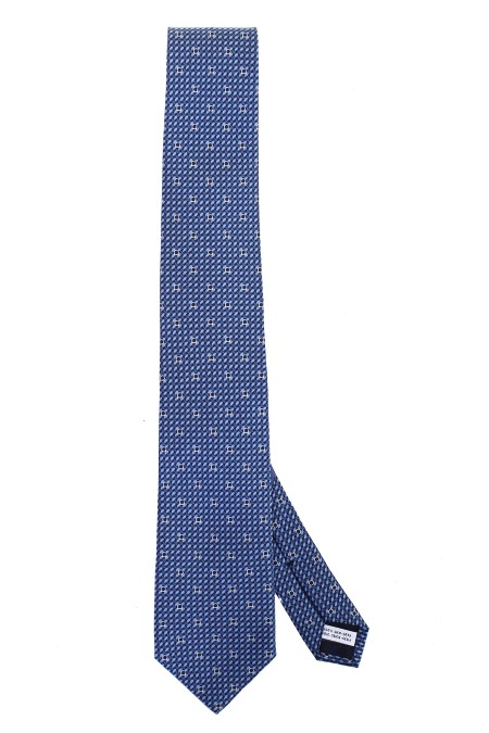 Shop SALVATORE FERRAGAMO  Tie: Salvatore Ferragamo Gancini print silk tie.
The timeless Gancini, iconic symbol of the brand, is inserted as a decorative element in a dense colored mesh.
Composition: 100% silk.
Made in Italy.. 350263 MAGLIA-731639